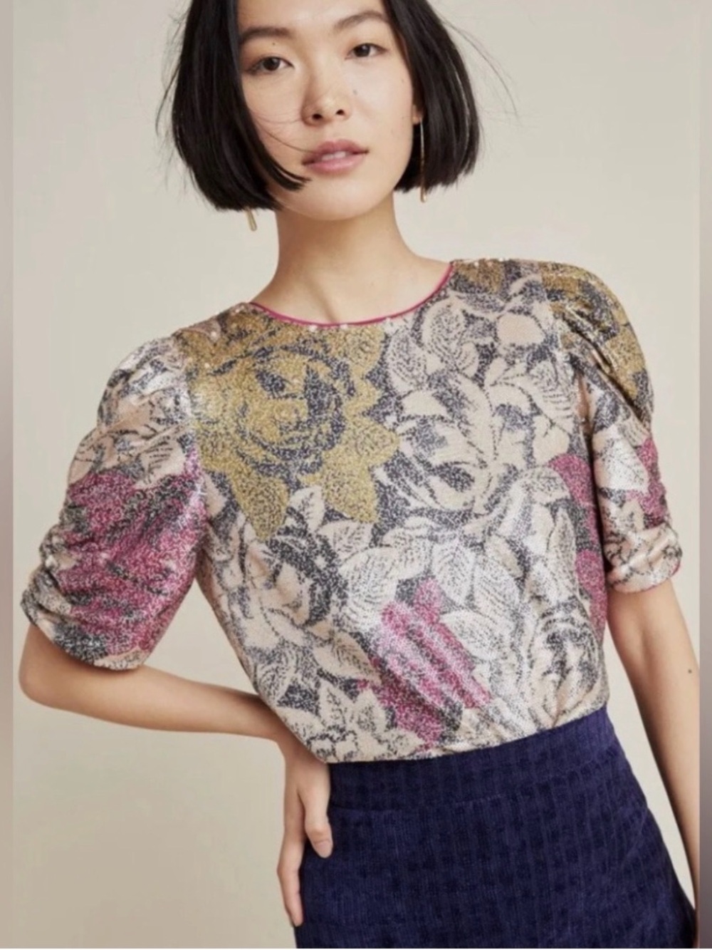 ANTHROPOLOGIE Marie Sequined Blouse Women’s size 10